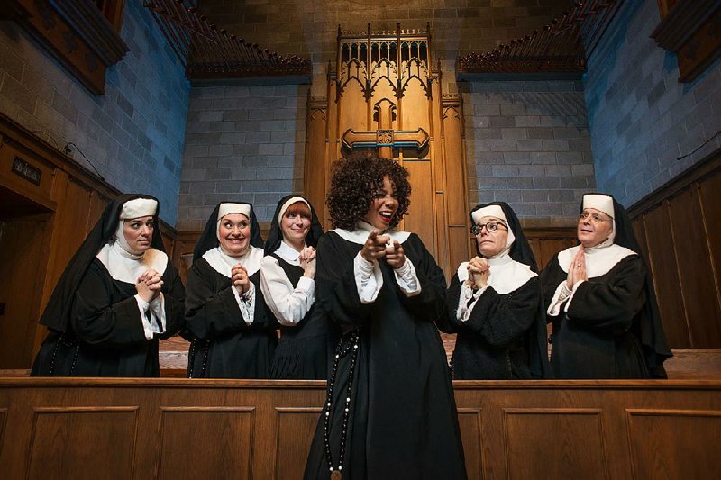 Soara-Joye Ross (center) and her choir of nuns lift spirits in the Arkansas Repertory Theatre’s production of Sister Act. Several central Arkansas theaters offer opportunities for a fun escape.