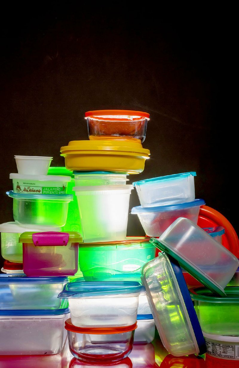 Mismatched food containers. 