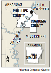 Map showing the location of Phillips County and Coahoma County 