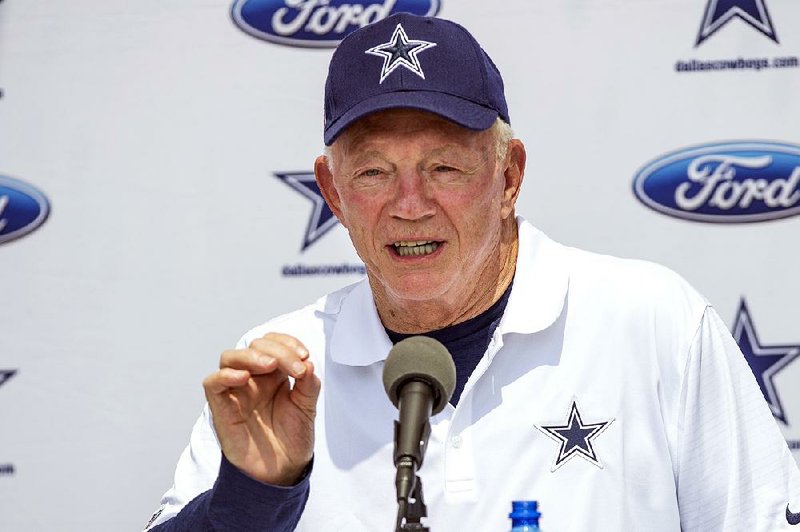 In this July 29, 2016, file photo, Dallas Cowboys owner Jerry Jones answers a question during a news conference at the start of NFL football training camp in Oxnard, Calif.