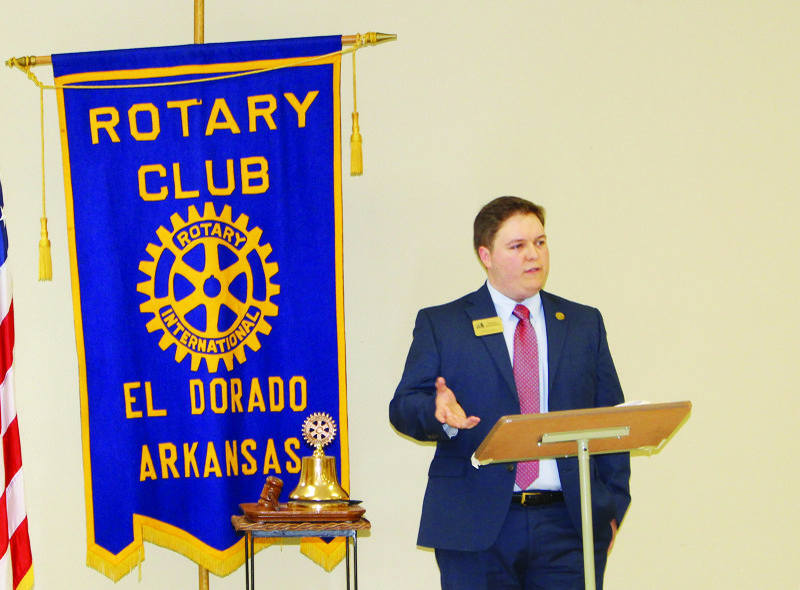 Outreach: Philip Shackelford, South Arkansas Community College’s library director, speaks at the Rotary Club meeting Monday at St. Mary’s Episcopal Church.