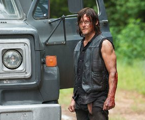 Daryl Dixon (Norman Reedus) ponders a heavily armed motorcycle gang’s roadblock on tonight’s episode of The Walking Dead. The second half of the season promises to be even more gripping.