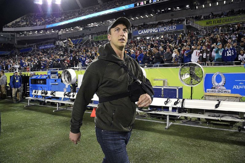 Denver Broncos quarterback Trevor Siemian watches warmups before the NFL Pro Bowl football game between the AFC and NFC in Orlando, Fla., Sunday, Jan. 29, 2017. 