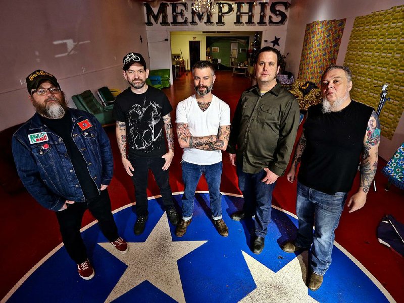 Members of Memphis’ Lucero — Brian Venable (from left), Roy Berry, Ben Nichols, John C. Stubblefield and Rick Steff — return to the Rev Room for a Friday show.
