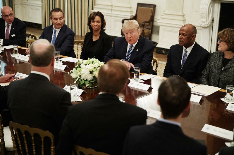 President Donald Trump meets with airline executives at the White House on Thursday where they discussed privatizing the air traffic control system.