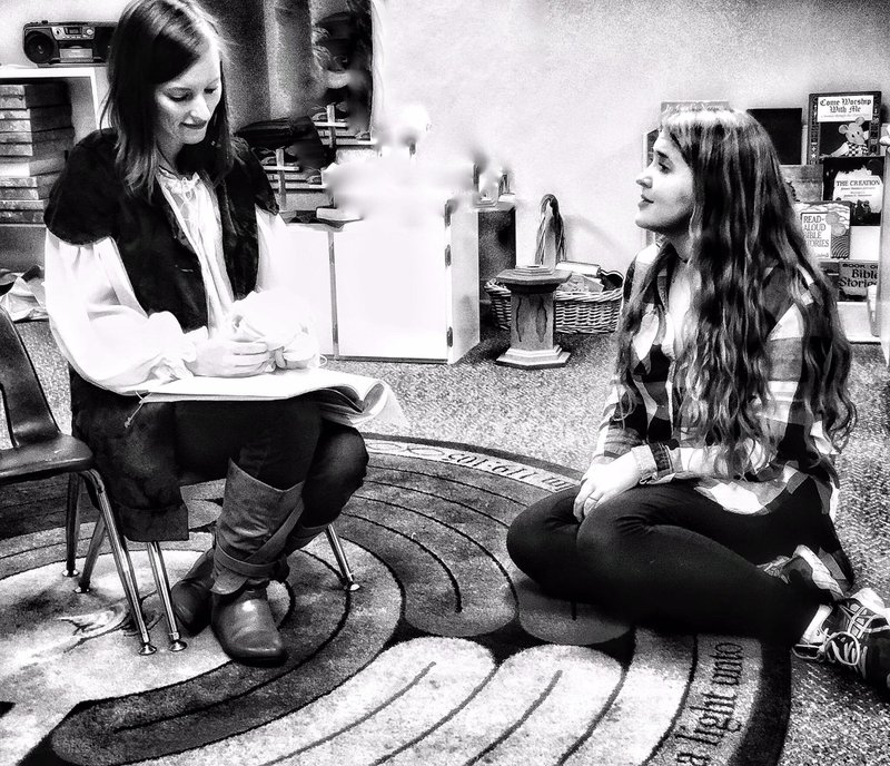 "The Fairest Flame" tells the story of Joan of Arc's relationships prior to the onset of her trial. Victoria Fox, left, portrays Joan and Kaitlin White is Jennette in rehearsal for next weekend's production.