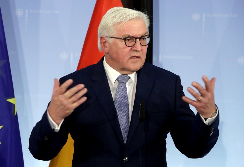 FILE - In this Wednesday, Jan. 25, 2017 file photo, German Foreign Minister Frank-Walter Steinmeier speaks during a joint press conference after a meeting with his his counterpart from the Czech Republic, Lubomir Zaoralek, at the Foreign Ministry in Berlin, Germany. A German parliamentary assembly will elect the country&#x2019;s new president on Sunday, Feb. 12, 2017 with a respected former foreign minister who last year called Donald Trump one of the world&#x2019;s &#x201c;hate preachers&#x201d; the overwhelming favorite to win. Steinmeier, Germany&#x2019;s foreign minister until last month, has the support of Chancellor Angela Merkel&#x2019;s &#x201c;grand coalition&#x201d; of center-right and center-left parties. (AP Photo/Michael Sohn, File)