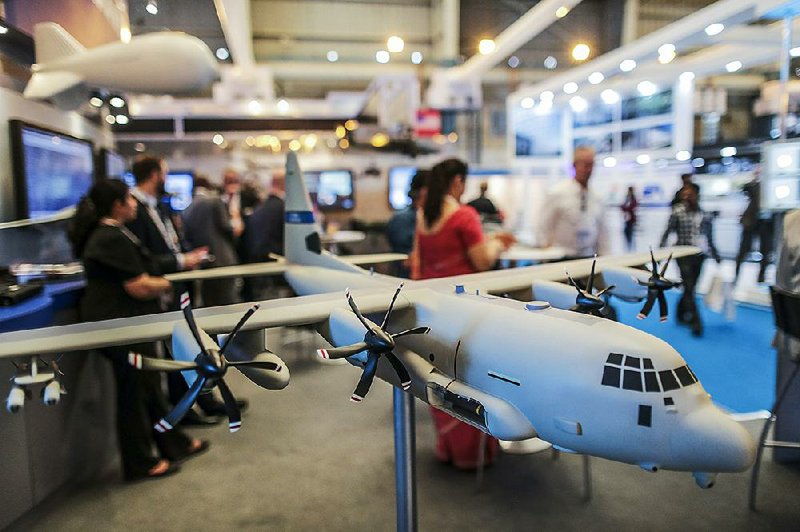 A model of an SC-130J Sea Hercules aircraft, made by Lockheed Martin Corp., is displayed during the Aero India air show in Bengaluru, India, in this file photo.