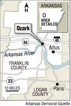 Map showing the location of Ozark, Arkansas