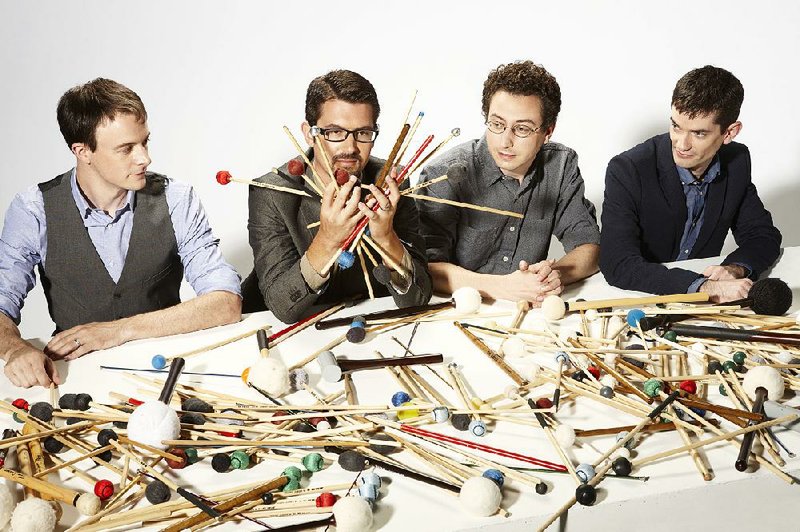 Third Coast Percussion — (from left) David Skidmore, Peter Martin, Robert Dillon, Sean Connors — has concerts Thursday and Friday at Fayetteville’s Walton Arts Center. The quartet just won a Grammy Award for their album Reich: Mallet Quartet, Sextet, Nagoya Marimbas & Music for Pieces of Wood.
