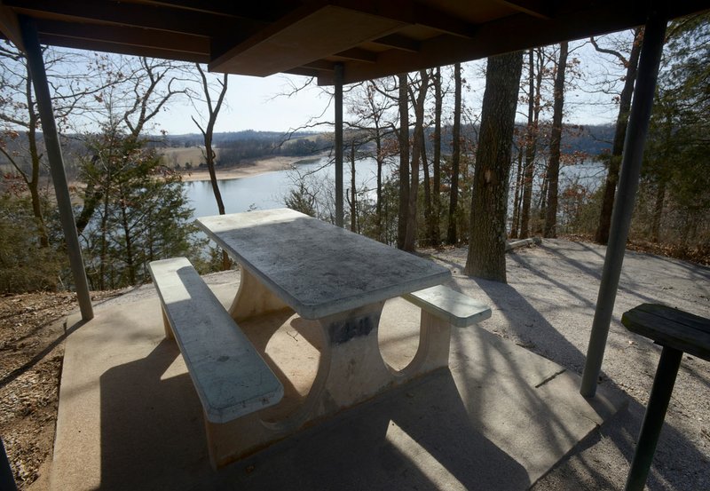 NWA Democrat-Gazette/BEN GOFF &#8226; @NWABENGOFF A campsite overlooks the water Thursday at War Eagle Campground on Beaver Lake.