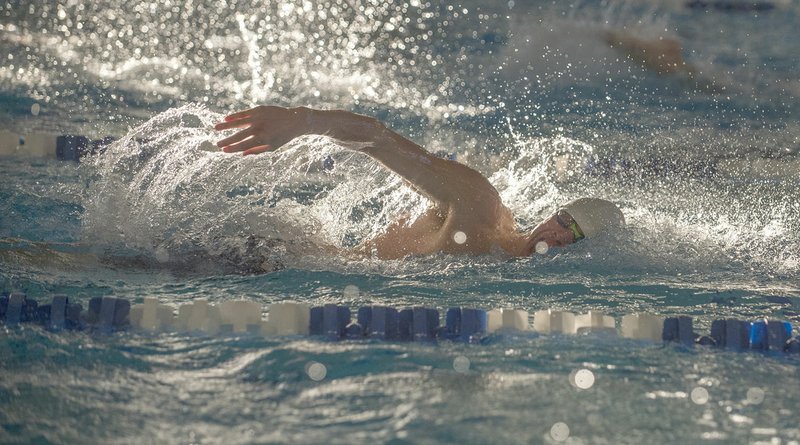 J.T. Wampler/NWA Democrat-Gazette Will O&#8217;Hare of Siloam Springs competes in the 100 yard freestyle at the 7A/6A North District Swim and Dive Championships held Wednesday at the Bentonville Community Center. O&#8217;Hare finished first among 6A swimmers in the event, and the Panthers took first place among 6A schools in every event at the meet.