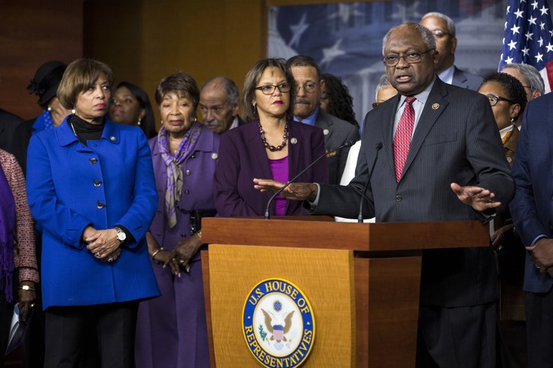 In this Jan. 5, 2017, file photo, House Assistant Minority Leaser James Clyburn of S.C speaks during a news conference on Capitol Hill in Washington. Members of the Congressional Black Caucus expressed bafflement and dismay on Feb. 16, after President Donald Trump asked a black reporter to set up a meeting with them. 