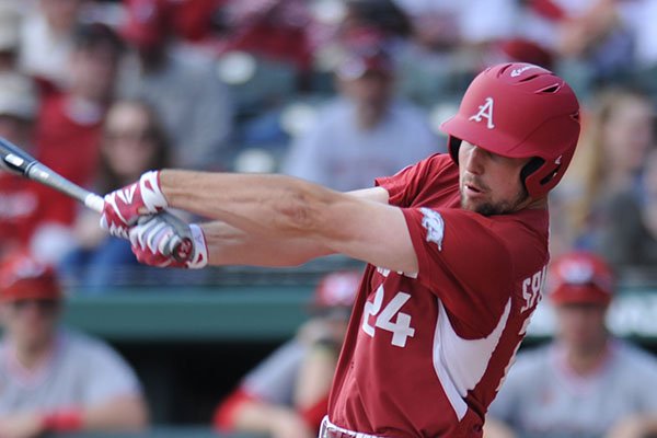 Chad Spanberger had a home run in the second inning of the Razorbacks' game against Miami (Ohio) on Sunday, Feb. 19, 2017, in Fayetteville. 