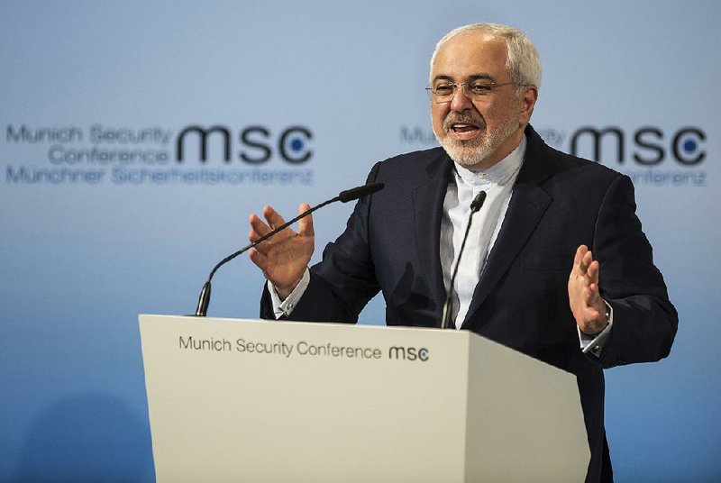 Iran Foreign Minister Mohammad Javad Zarif speaks on the last day of the Munich Security Conference in Munich, southern Germany, on Sunday.