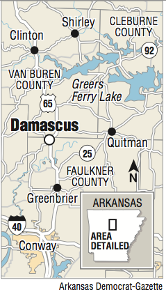 Map showing the location of Damascus, Arkansas
