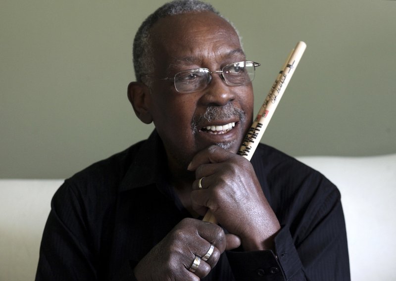 In this Oct. 23, 2013 photo, legendary drummer Clyde Stubblefield, is pictured in his Madison, Wis. home. Stubblefield, a drummer for James Brown who created one of the most widely sampled drum breaks ever, died Saturday, Feb. 18, 2017, at age 73. His wife, Jody Hannon, told The Associated Press that Stubblefield died of kidney failure at a Madison, Wis., hospital. 
