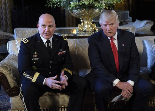 Army Lt. Gen. H.R. McMaster listens as President Donald Trump makes the announcement at Trump's Mar-a-Lago estate in Palm Beach, Fla., on Monday, Feb. 20, 2017. 