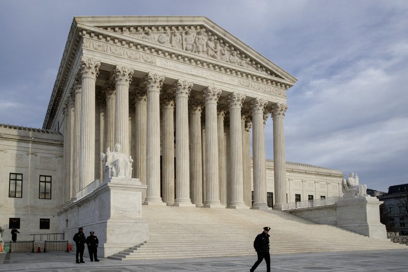 In this Feb. 14, 2017 photo, The Supreme Court is seen at day's end in Washington. The Supreme Court on Tuesday is hearing an appeal to a case involving a 2010 shooting of a Mexican boy by a U.S. Border Patrol Agent. 