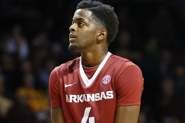 Arkansas guard Daryl Macon lines up for a free throw during a game against Minnesota on Tuesday, Nov. 22, 2016, in Minneapolis. (AP Photo/Jim Mone)