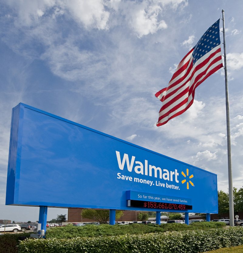 A sign is seen outside Wal-Mart headquarters in Bentonville in this 2012 file photo.