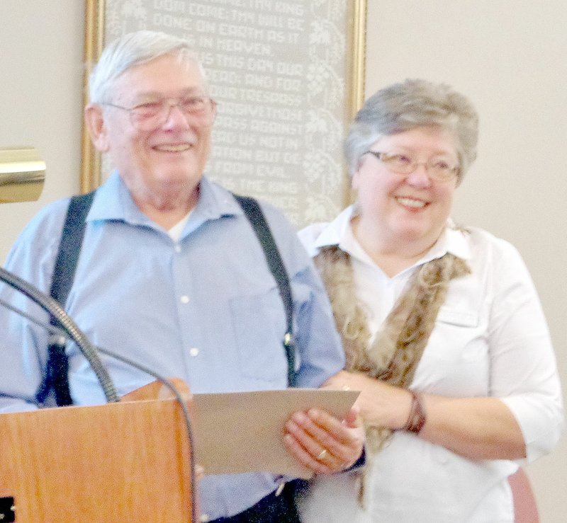 Photo submitted John Justice, shown here with his wife, Jean, was presented with the Community Service Award from Lovely Purchase Chapter of Daughters of American Revolution.