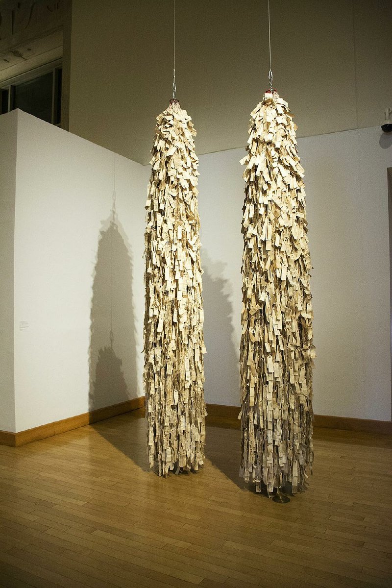 Artist Wendy Maruyama created Rohwer and Jerome out of replica ID tags, representing inmates of the World War II Japanese internment camps of Arkansas. The sculptures have been donated to the Arkansas Arts Center, where they are on display, 10 a.m.-5 p.m. Tuesday-Saturday, 11 a.m.-5 p.m. Sunday. Admission is free. Call (501) 372-4000 or visit arkarts.com.
