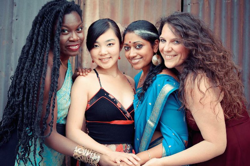 Women of the World — (from left) Deborah Pierre (Haiti), Ayumi Ueda (Japan), Annette Philip (India) and Giorgia Renosto (Italy) — perform today at Harding University in Searcy.
