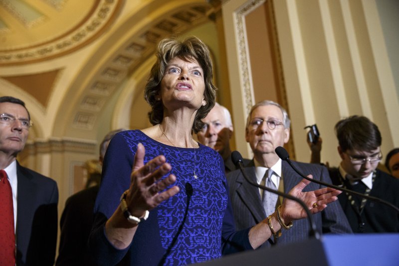 In this Jan. 27, 2015, file photo, Senate Energy and Natural Resources Committee Chair Sen. Lisa Murkowski, R-Alaska, voices her opposition after President Barack Obama waded into a decades-long fight over drilling in Alaska's Arctic National Wildlife Refuge, in Washington. 