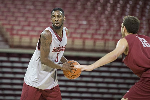 Arkansas forward Arlando Cook goes through practice Wednesday, Oct. 5, 2016, in Fayetteville. 