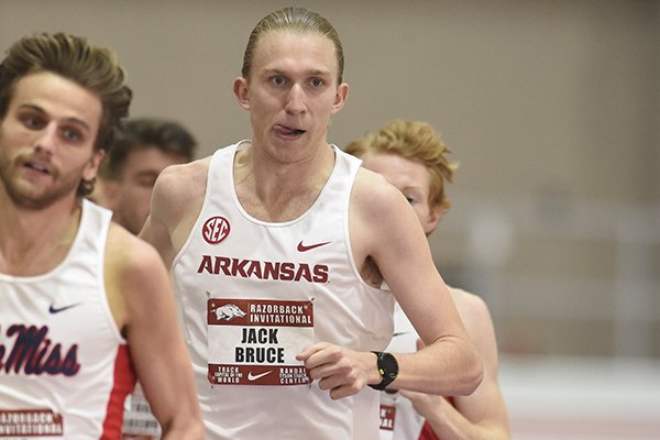 Arkansas distance runner Jack Bruce competes during the Razorback Invitational on Saturday, Jan. 28, 2017, in Fayetteville. 