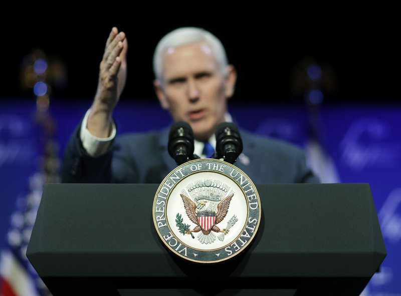 Vice President Mike Pence speaks at the Republican Jewish Coalition annual leadership meeting, Friday, Feb. 24, 2017, in Las Vegas. 