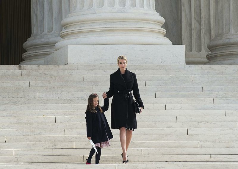 Ivanka Trump and her daughter, Arabella Kushner, leave the Supreme Court building in Washington after a visit Wednesday. In a Twitter post that included a photo, Ivanka said she was “grateful for the opportunity” to give Arabella a fi rsthand lesson about the American judicial system.
