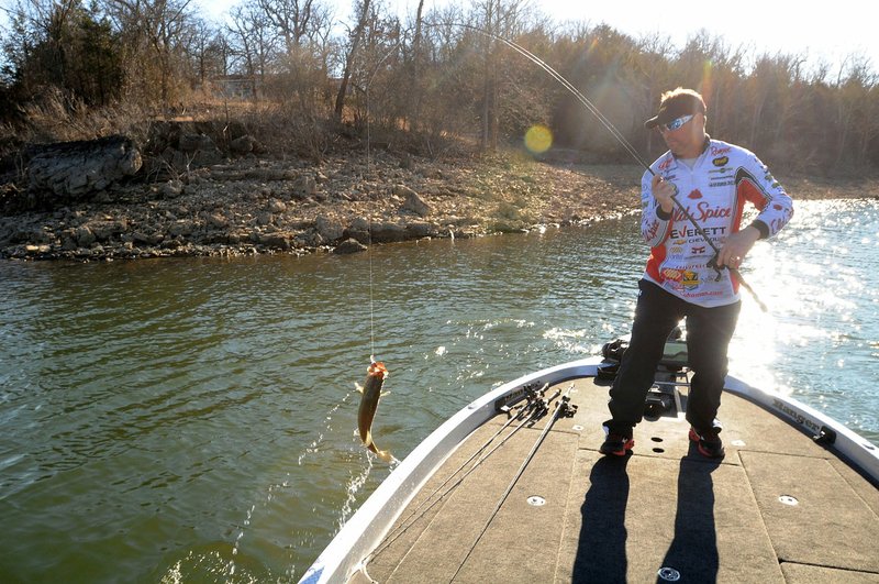 Greg Bohannan catches a bass with a Skirmish crank bait on Jan. 27, 2017.