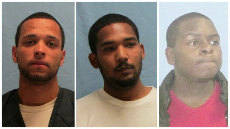 Jordan Wheeler (left), David Womack (middle) and Marcell Johnson (right) have been arrested after police say Wheeler robbed a tobacco store and hid in Womack's home.