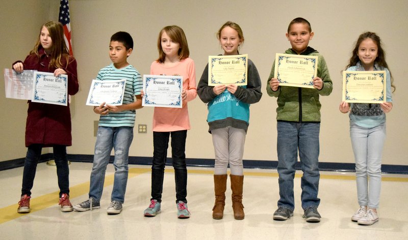 Photo by Mike Eckels Students of Bobbi Turner&#8217;s fourth-grade class were recognized for making the second quarter honor roll during an assembly in the cafeteria of Decatur Northside Elementary School Jan. 13. Those receiving the honors were Heaven McGarrah, Abraham Cordova, Zoey Bruso, Lily Taylor, Aleck Echeverria and Dovina Sutton.
