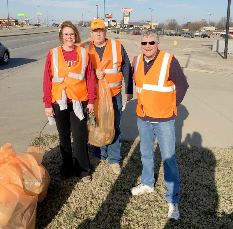 Photo submitted Members of the Siloam Springs Kiwanis Club participated in their quarterly trash pickup along U.S. Highway 412 between Elm Street and State Line Road on Saturday, Feb. 18. Pictured are club members, from left, Carla Bailey, Jay Williams and Craig Taylor. Not pictured are David Bailey, Robyn and Tim Daugherty, Jerrid Gelinas and Bryan Austin.