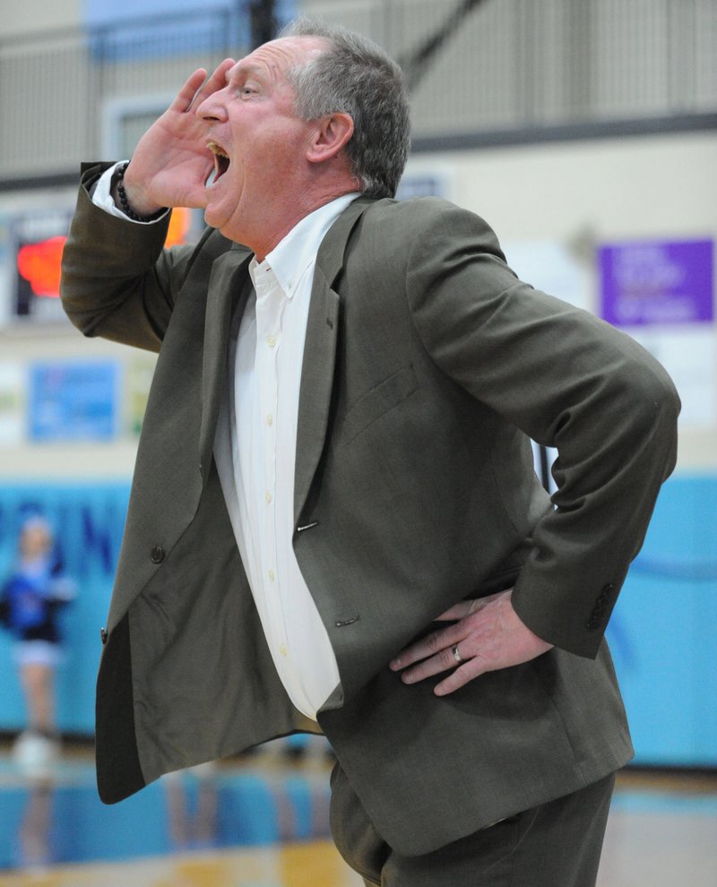 Springdale Har-Ber coach Scott Bowlin directs his team Jan. 20 during a game against Fayetteville at Wildcat Arena.