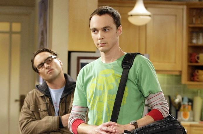 Johnny Galecki, left, and Jim Parsons, who plays Sheldon Cooper, on an episode of "Big Bang Theory".