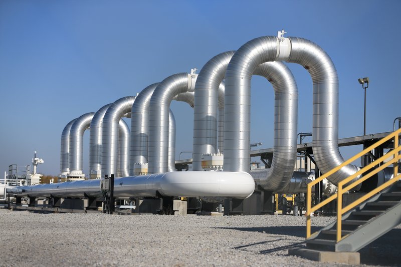 FILE - In this Nov. 3, 2015, file photo, the Keystone Steele City pumping station, into which the planned Keystone XL pipeline is to connect to, is seen in Steele City, Neb. The Keystone XL oil pipeline won't use American steel in its construction, despite what President Donald Trump says. White House spokeswoman Sarah Huckabee Sanders said Friday that's due to language in a presidential directive Trump issued in Jan. 2017. The Keystone pipeline would run from Canada to refineries in the Gulf Coast. (AP Photo/Nati Harnik, File)