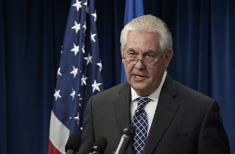 Secretary of State Rex Tillerson speaks Monday at the U.S. Customs and Border Protection office in Washington
during the announcement of President Donald Trump’s new travel ban.
