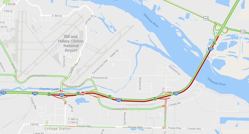 Travel conditions on Interstate 440 in Little Rock and North Little Rock as of around 11:30 a.m. Tuesday.