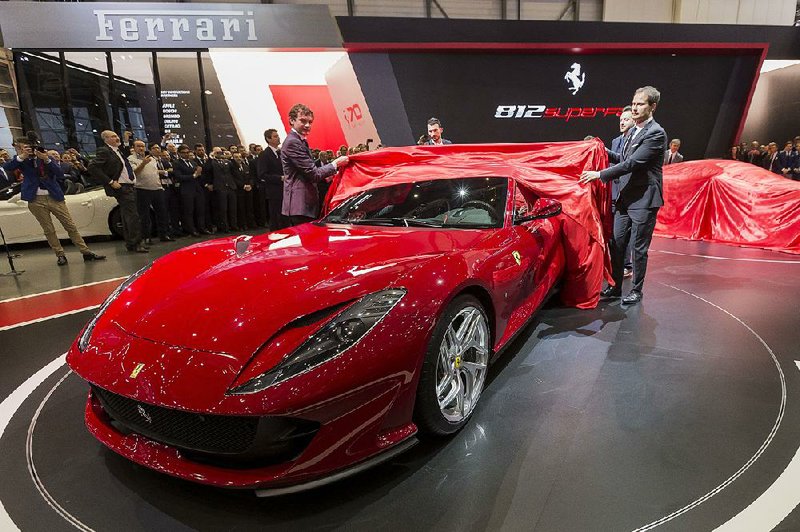 The new Ferrari 812 Superfast is presented to reporters Tuesday at the 87th Geneva International Motor Show. 