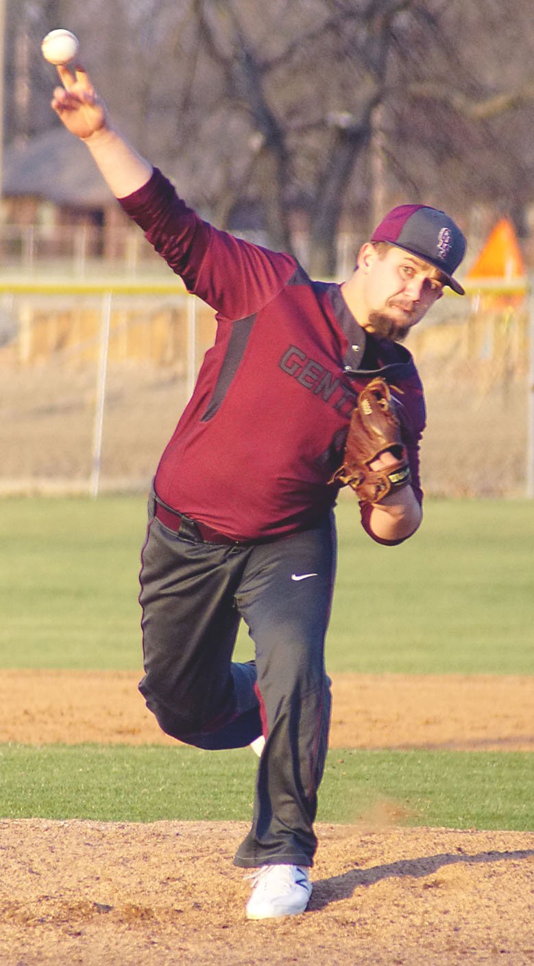 Photo by Randy Moll Gentry pitcher Myles McFerron lets go of a pitch during a home game against Life Way Christian on Friday at Gentry High School.