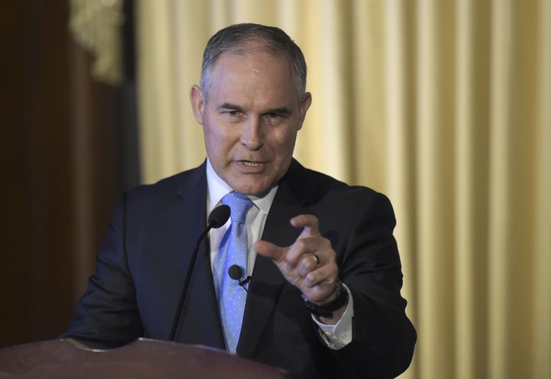 In this Feb. 21, 2017 file photo, Environmental Protection Agency (EPA) Administrator Scott Pruitt speaks to employees of the EPA in Washington. 