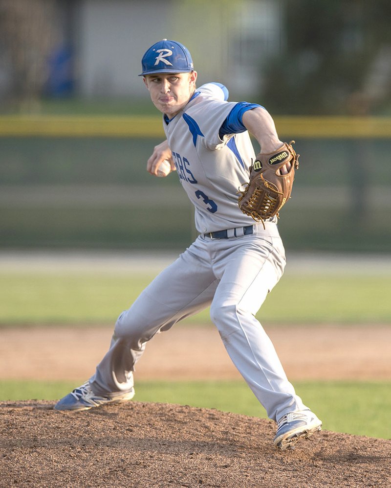 NWA Democrat-Gazette/ANTHONY REYES @NWATONYR Rogers pitcher McKayden Templeton throws against Mountain Home on Thursday during the Best Sports Classic at Veterans Park in Rogers.