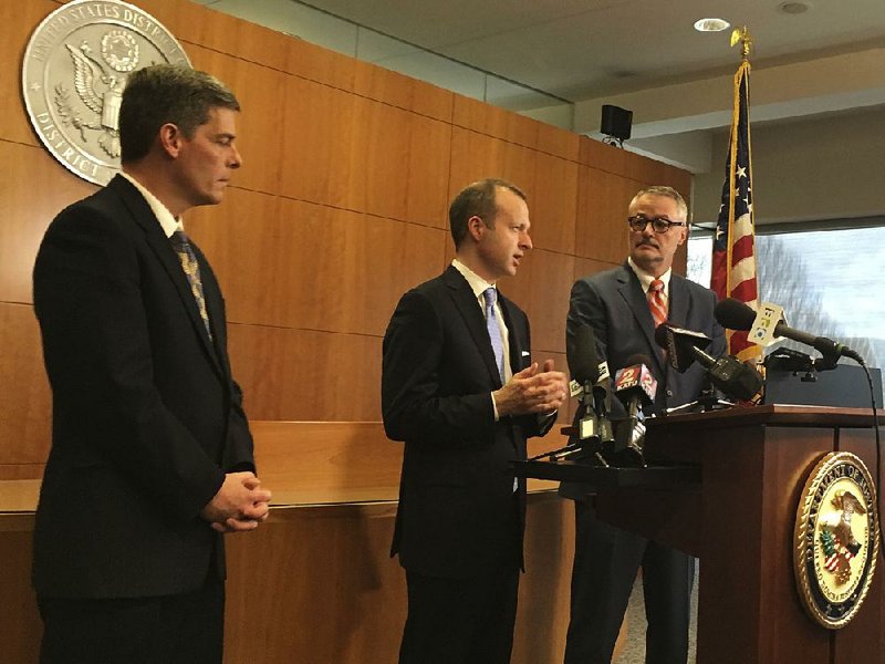 Federal prosecutors Geoffrey Barrow (from left) and Ethan Knight appear Friday in Portland with Billy Williams, U.S. attorney for Oregon, to discuss the convictions of participants in the occupation of a wildlife refuge.