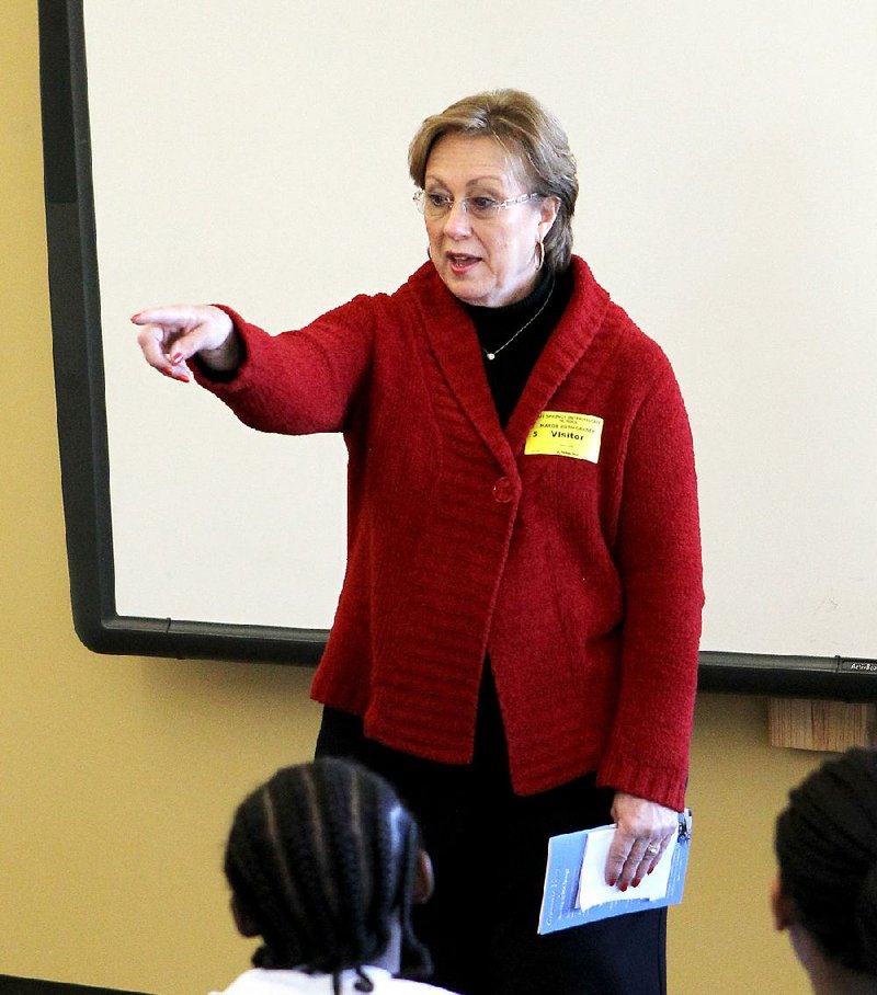 Mayor Ruth Carney takes a question during a a program for 4th graders at Hot Springs Intermediate School Friday, Janaury 27, 2017.