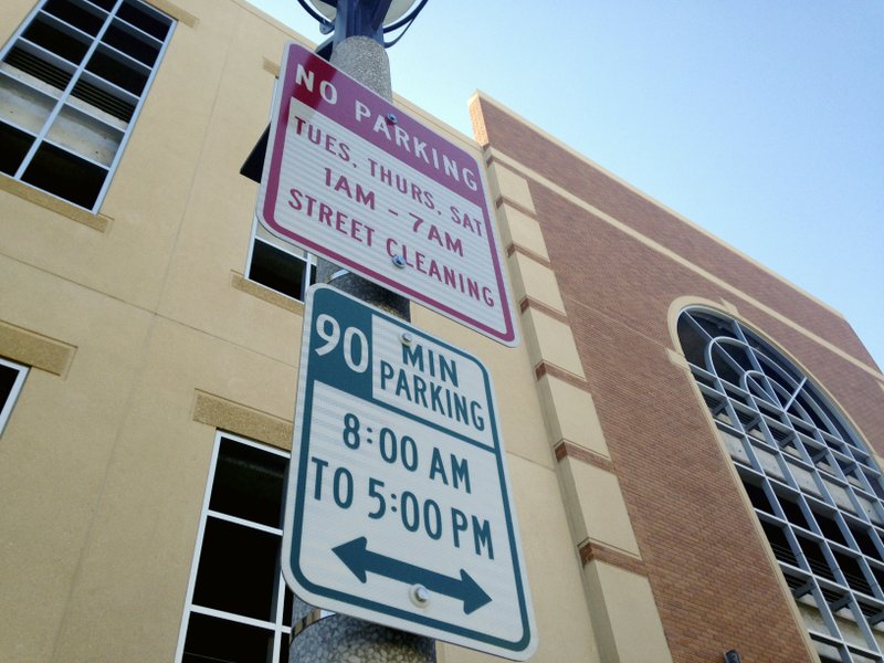 No Parking signs are displayed in downtown Bismarck, N.D., Tuesday, March 7, 2017. 