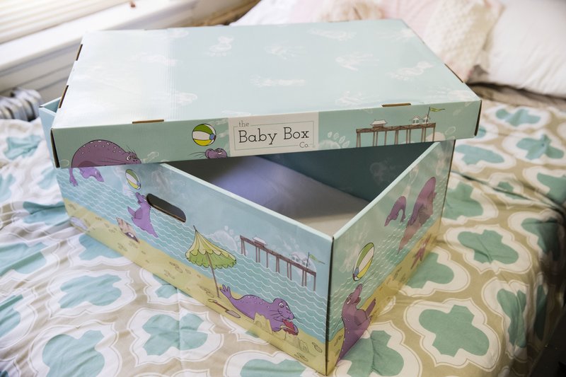 Displayed at the home of Dolores Peterson is a box that can be uses as a crib in Camden, N.J., Monday, March 6, 2017. 